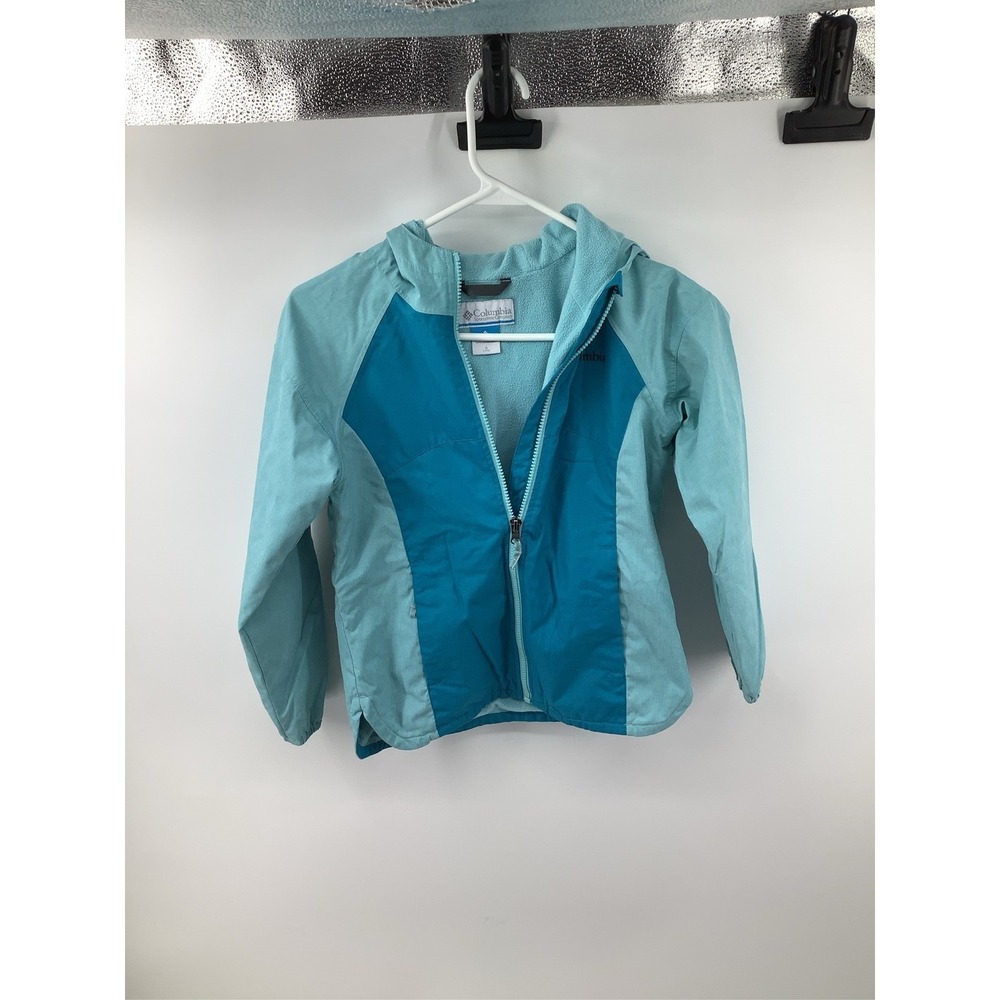 Columbia Girls Blue Fleece Lined Hooded Windbreaker Jacket Size Small 7/8